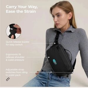 Black Crossbody Bag with Quick-Release Buckle